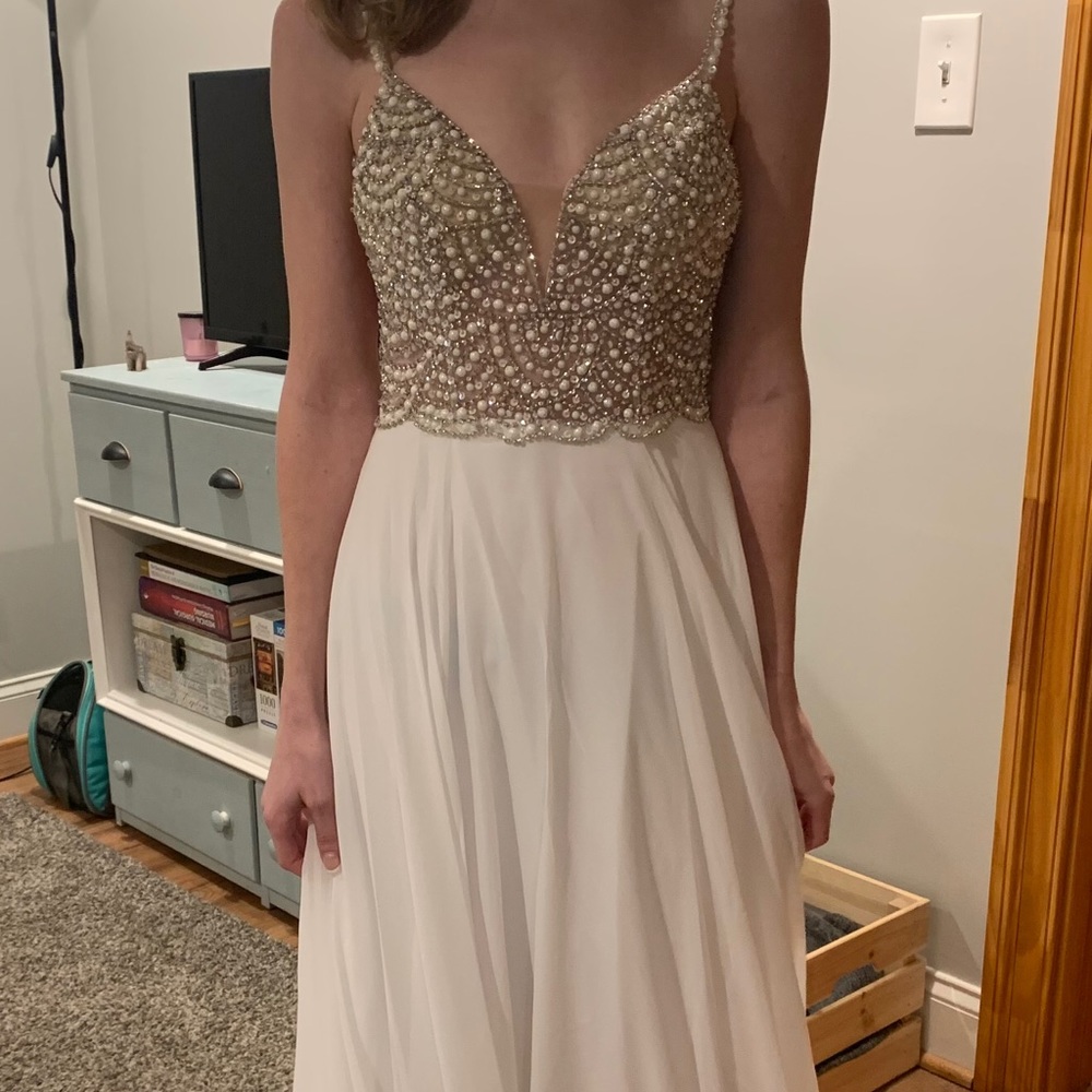 Lulus True Love white rhinestone wedding dress